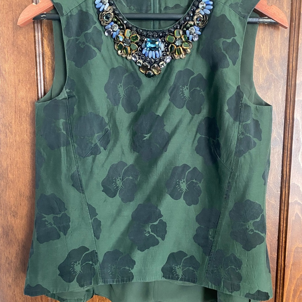 Embellished Green Sleeveless Blouse